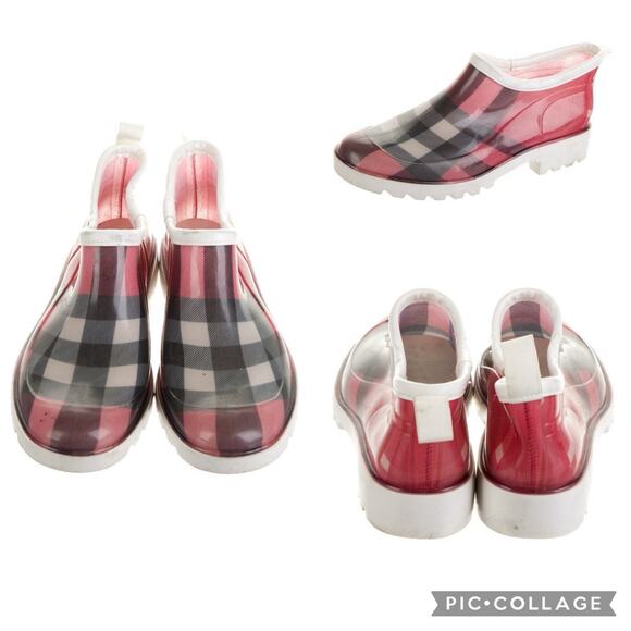BURBERRY Nova Check Pink Rain Shoe Ankle Boots Size 7 EUC - Picture 1 of 6